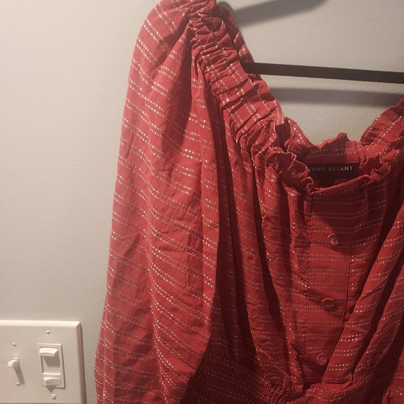 NWT Lane Bryant Orange and Silver Off The Shoulder Blouse in Size 14/16 - Picture 4 of 9